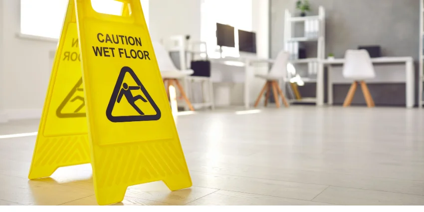 Dental office cleaner using PPE while disinfecting a treatment room