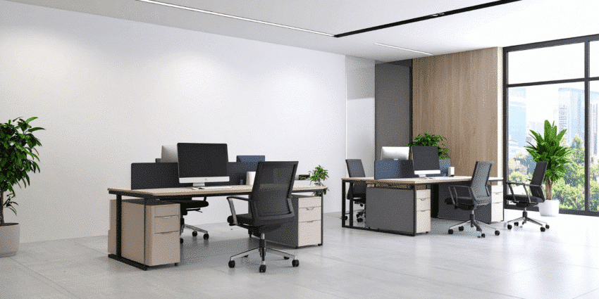 Professional cleaning in a corporate office lobby